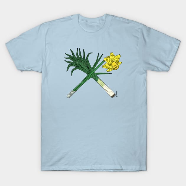 Leek and Daffodil Crossed T-Shirt by AzureLionProductions